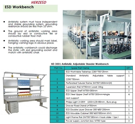Tabela de trabalho ESD personalizada Bancada de trabalho de laboratório antistática ajustável de trabalho pesado