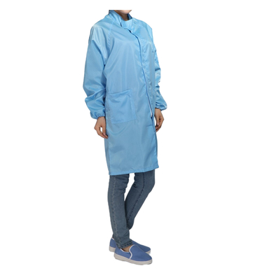 ESD Smock Antistático de Sala Limpa Vestuário de Trabalho de Poliéster Grelha de Faixa Logotipo de Poliéster Personalizado