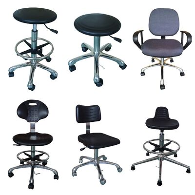 Wholesale PU Rotatable Foam ESD Chair with Footring Anti-Static Stool Laboratory Office Fabric Cleanroom