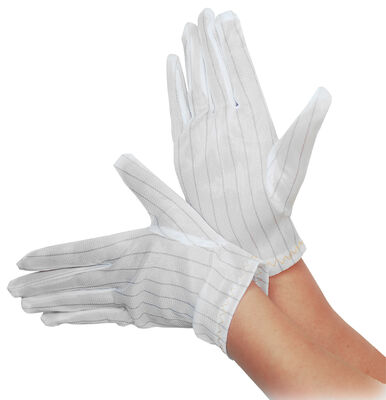 Luva de Trabalho Antiestática de Poliéster com Listra Branca para Sala Limpa e Indústria Eletrônica ESD Top Fit Glove