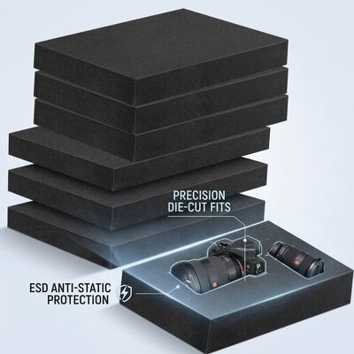 Inserto de Espuma ESD Condutora Preto Cortado a Laser Antiestático EVA Espuma Amortecimento de Embalagem Interna para Envio de Placas PCB IC