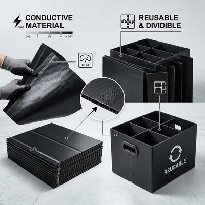 ESD Caixa corrugada de PP reutilizável Container de folhas ocas de plástico condutor para transporte de componentes de armazenamento de PCB