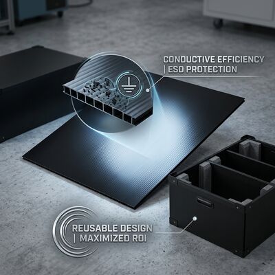 ESD Caixa corrugada de PP reutilizável Container de folhas ocas de plástico condutor para transporte de componentes de armazenamento de PCB