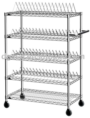 Aço carbono ESD SMT SMD PCB Reel Storage Trolley Prateleira de metal Chrome Wire Rack Trolley Cart