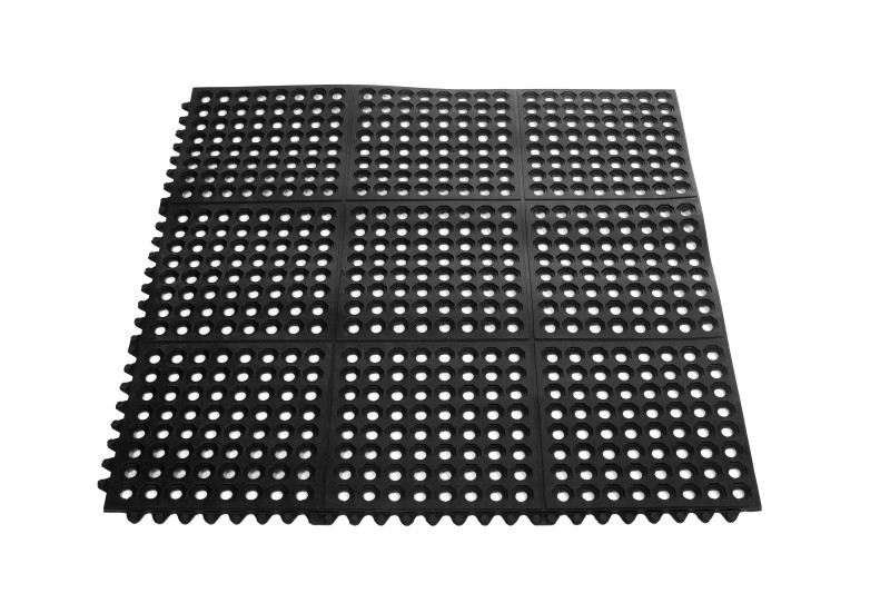 Tapete de piso de borracha Tapete anti-fadiga Tapete de borracha antiderrapante com buracos interligando azulejos abertos