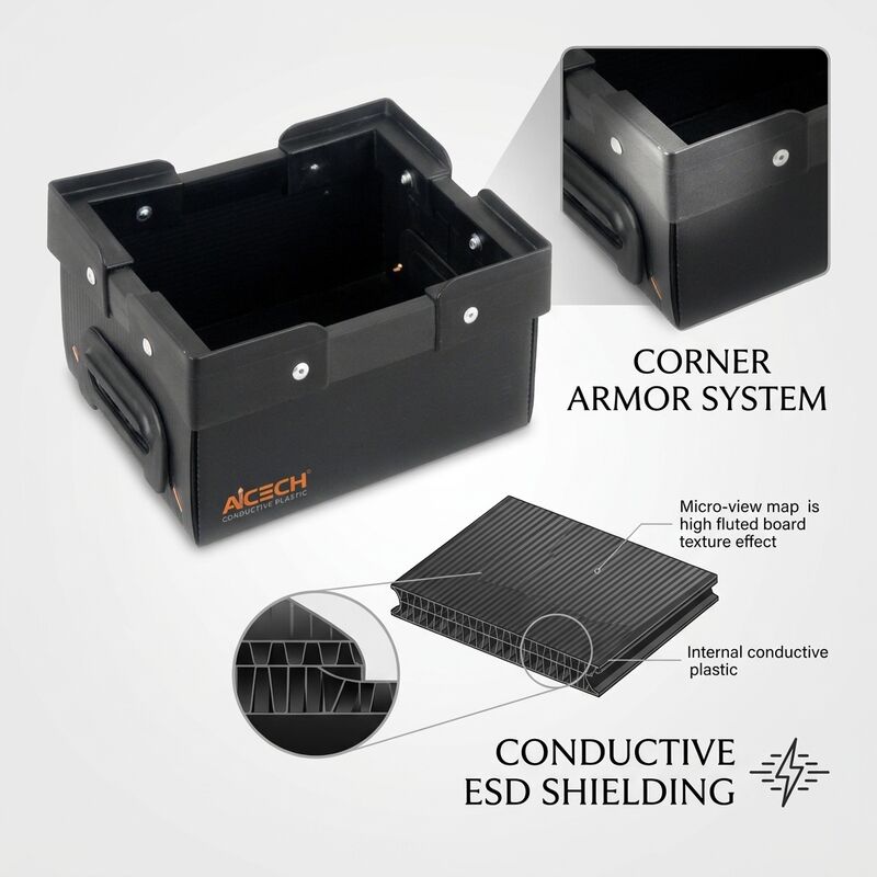 ESD Caixa corrugada de PP reutilizável Container de folhas ocas de plástico condutor para transporte de componentes de armazenamento de PCB